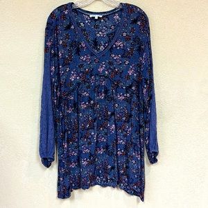 GRACE & LACE Bloom Mystic Purple/Blue  Floral Tunic Size XL